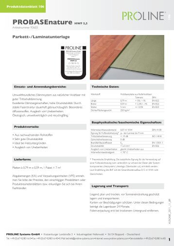 Produktdatenblatt PROBASEnature HWF 5,5 - Proline Systems