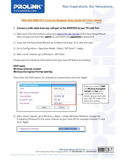 AP Universal Repeater Setup Guide (AP Universal ... - PROLiNK