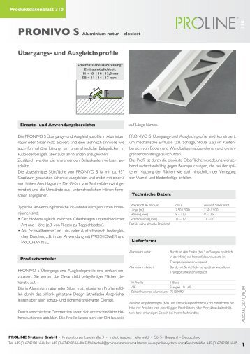 Produktdatenblatt 310 PRONIVO S Aluminium - Proline Systems