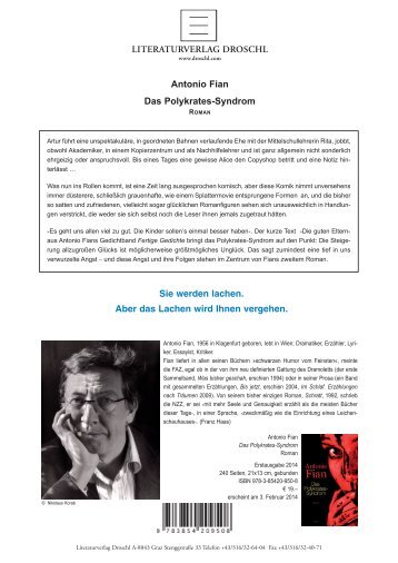 LiteraturverLag DroschL Antonio Fian Das Polykrates-Syndrom Sie ...