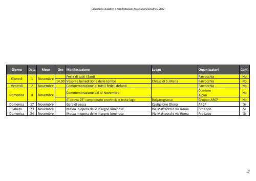 Calendario iniziative e manifestazioni ... - Pro Loco Binago