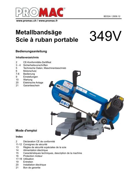 Scie à Ruban Manuelle 349V Promac - Matériel de Pro