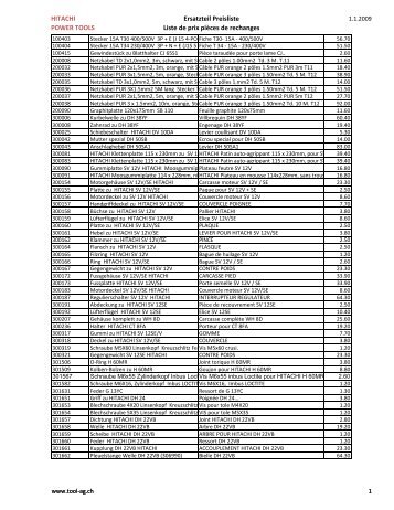 HITACHI POWER TOOLS Ersatzteil Preisliste Liste de prix ... - Promac