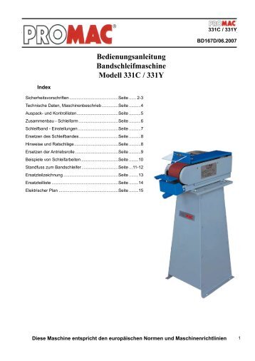 Bedienungsanleitung Bandschleifmaschine Modell 331C ... - Promac