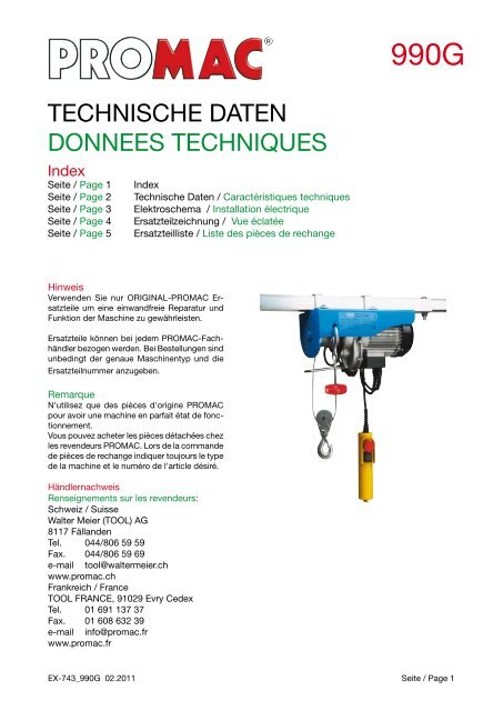 TECHNISCHE DATEN DONNEES TECHNIQUES - Promac