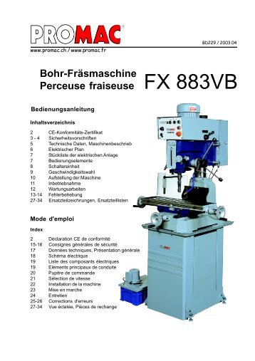 Bohr-FrÃ¤smaschine Perceuse fraiseuse FX 883VB - Promac