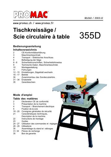 TischkreissÃ¤ge / Scie circulaire Ã  table - Promac