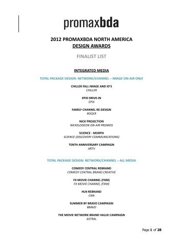 2012 promaxbda north america design awards finalist list