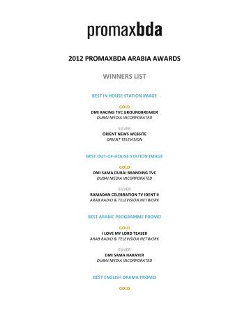 2012 PROMAXBDA ARABIA AWARDS WINNERS LIST