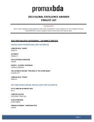 2013 GLOBAL EXCELLENCE AWARDS FINALIST LIST - PromaxBDA