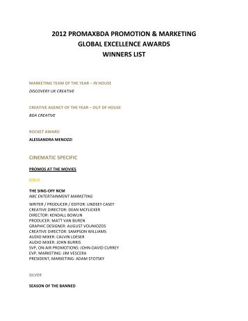 2012 promaxbda promotion & marketing global excellence awards ...