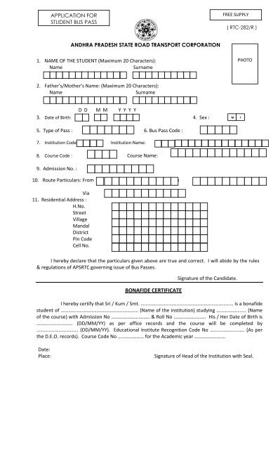 Bus Pass Application - APSRTC