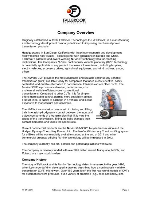 Press Kit - Fallbrook Technologies Inc.