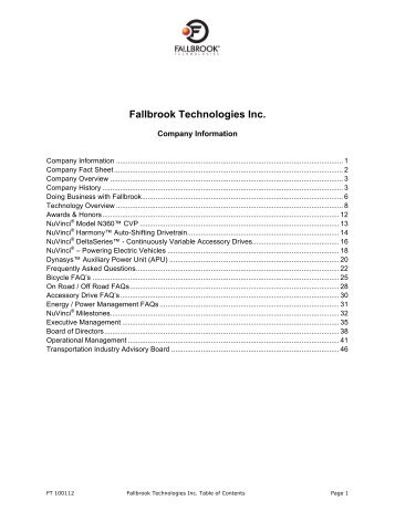 Company Overview - Fallbrook Technologies Inc.