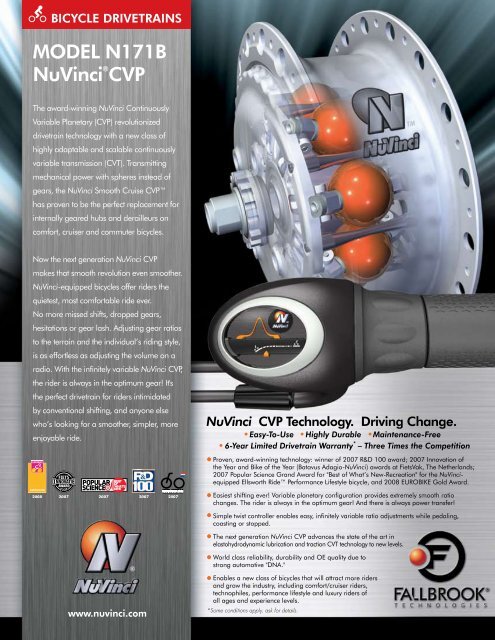 NuVinciÂ® Bicycle Model N171B Datasheet - Fallbrook Technologies ...