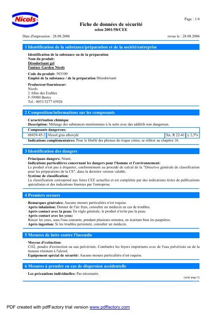 SpÃ©cifications produit (PDF) - What is HACCP