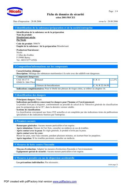 SpÃ©cifications produit (PDF) - What is HACCP