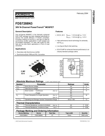 FDS7288N3 30V N-Channel PowerTrenchÂ® MOSFET