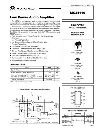 MC34119 Low Power Audio Amplifier