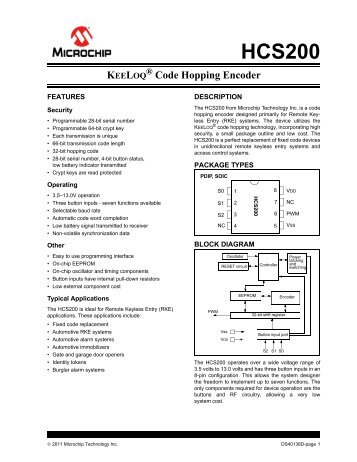 HCS200 - KeeLoQ Code Hopping Encoder - Microchip