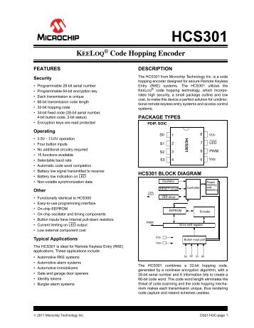 HCS301 - KeeLoQ Code Hopping Encoder - Microchip