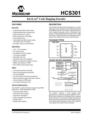 HCS301 KEELOQ Code Hopping Encoder Data Sheet - Microchip