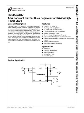 LM3404/04HV 1.0A Constant Current Buck Regulator for Driving ...