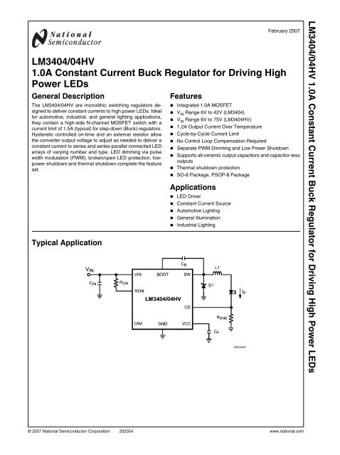 LM3404/04HV 1.0A Constant Current Buck Regulator for Driving ...