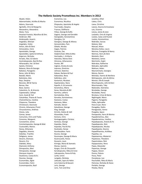List of Current Members - Hellenic Society Prometheas