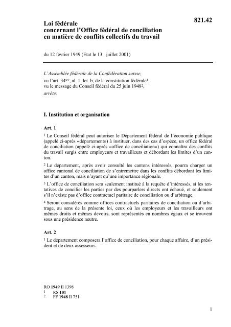 Loi fÃ©dÃ©rale concernant l'Office fÃ©dÃ©ral de conciliation en matiÃ¨re de ...