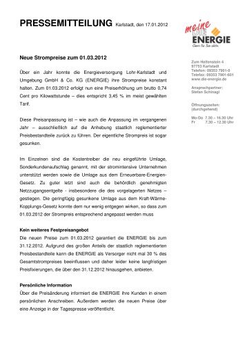 Pressemitteilung_Strompreise zum 01.03.2012 - Energieversorgung ...