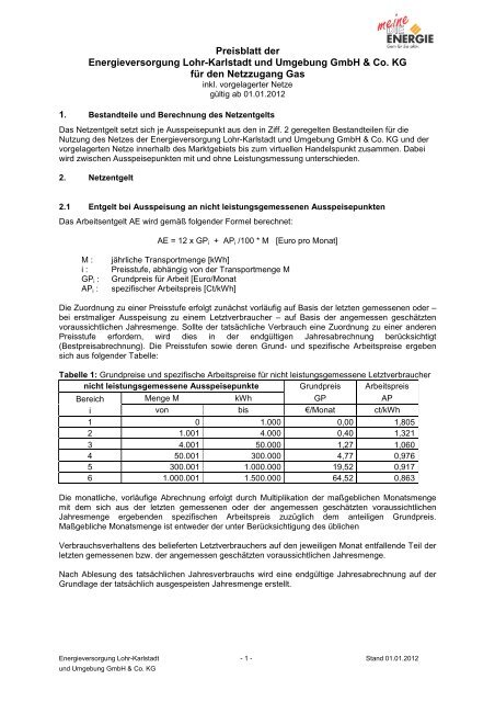 Preisblatt der Energieversorgung Lohr-Karlstadt und Umgebung ...