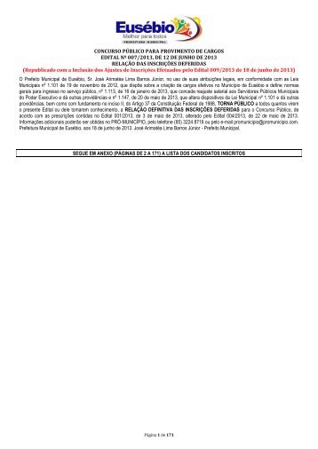 CONCURSO PÃBLICO PARA PROVIMENTO DE ... - ProMunicipio