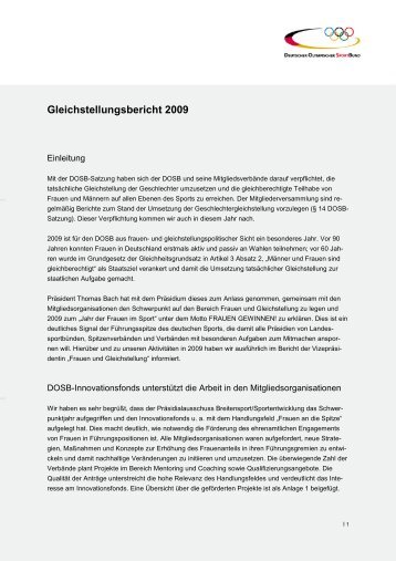 Gleichstellungsbericht 2009 - Der Deutsche Olympische Sportbund