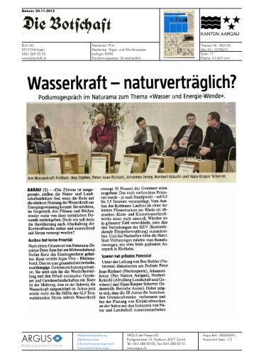 Wasserkraft naturvertrÃ¤glich? - Pro Natura Aargau