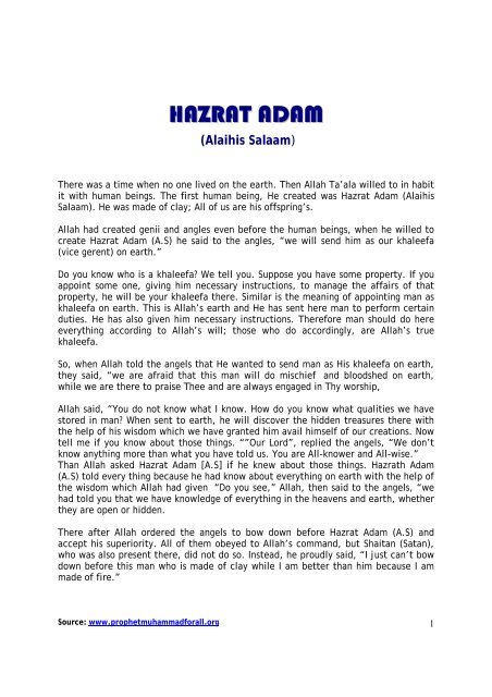HAZRAT ADAM - Prophet Muhammad (SAW) for All