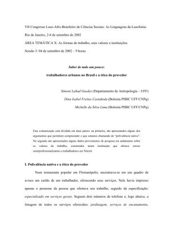 trabalhadores urbanos no Brasil e a Ã©tica do provedor - Proppi - UFF