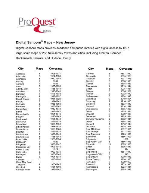 Proquest Digital Sanborn Maps Proquest - Digital Sanborn Maps | New Jersey (Pdf)