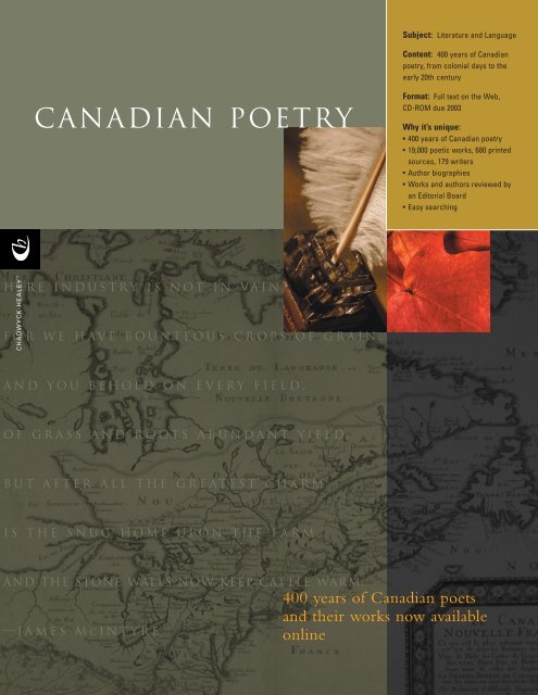Canadian Poetry Brochure (PDF) - ProQuest
