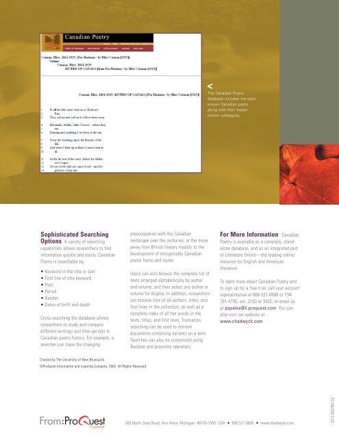 Canadian Poetry Brochure (PDF) - ProQuest