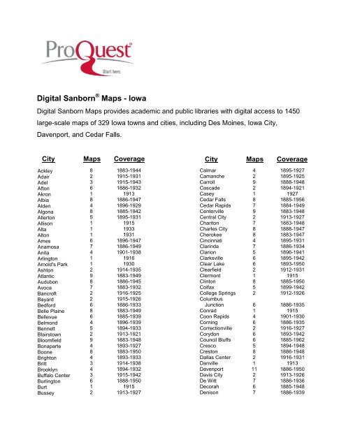 ProQuest - Digital Sanborn Maps | Iowa (PDF)