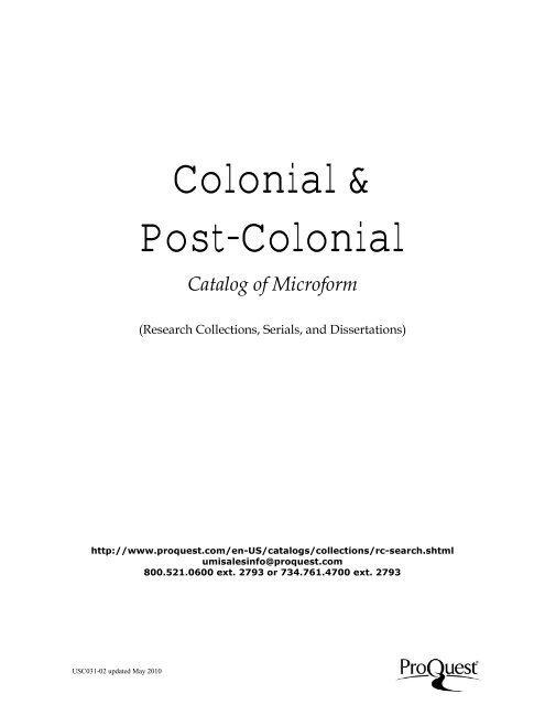 ProQuest - Post Colonial Studies Catalog | Subject Catalog (PDF)