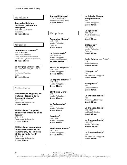 ProQuest - Post Colonial Studies Catalog | Subject Catalog (PDF)