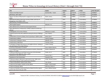 Maine Titles in Genealogy & Local History - ProQuest