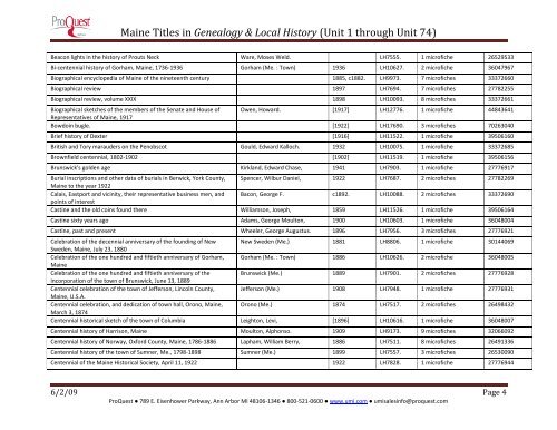 Maine Titles in Genealogy & Local History - ProQuest