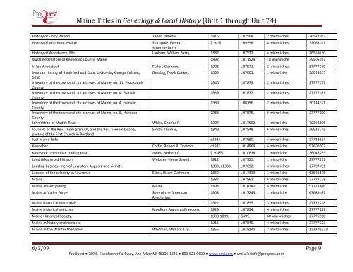 Maine Titles in Genealogy & Local History - ProQuest