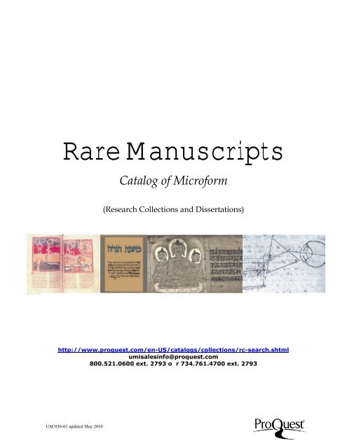 ProQuest - Rare Manuscripts Catalog | Subject Catalog (PDF)