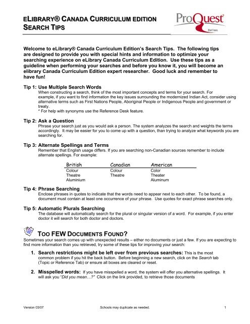 Proquest eLibrary Â® Canada Curriculum Edition