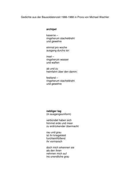 Gedichte aus Prora - Proraer Bausoldaten