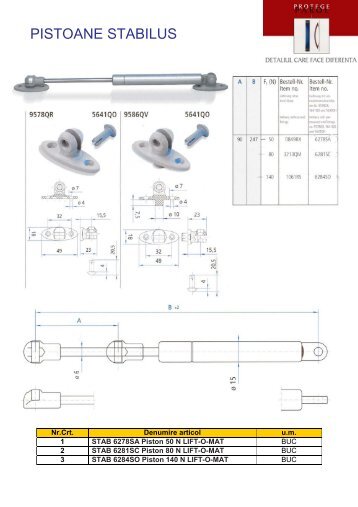 Detalii tehnice piston cu gaz simplu STABILUS